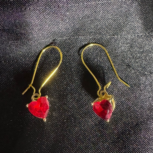 Jewelry - NWOT Valentine’s Day Earrings Red Heart Stone Gold Color Latch Hooks